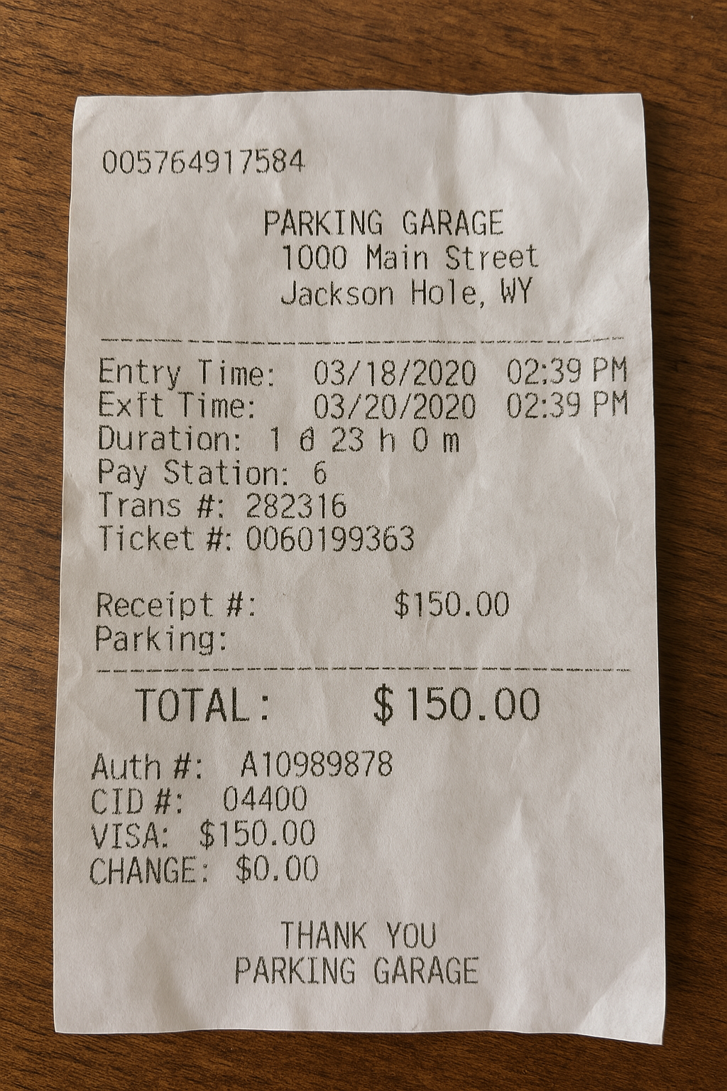 Airport Park Receipt