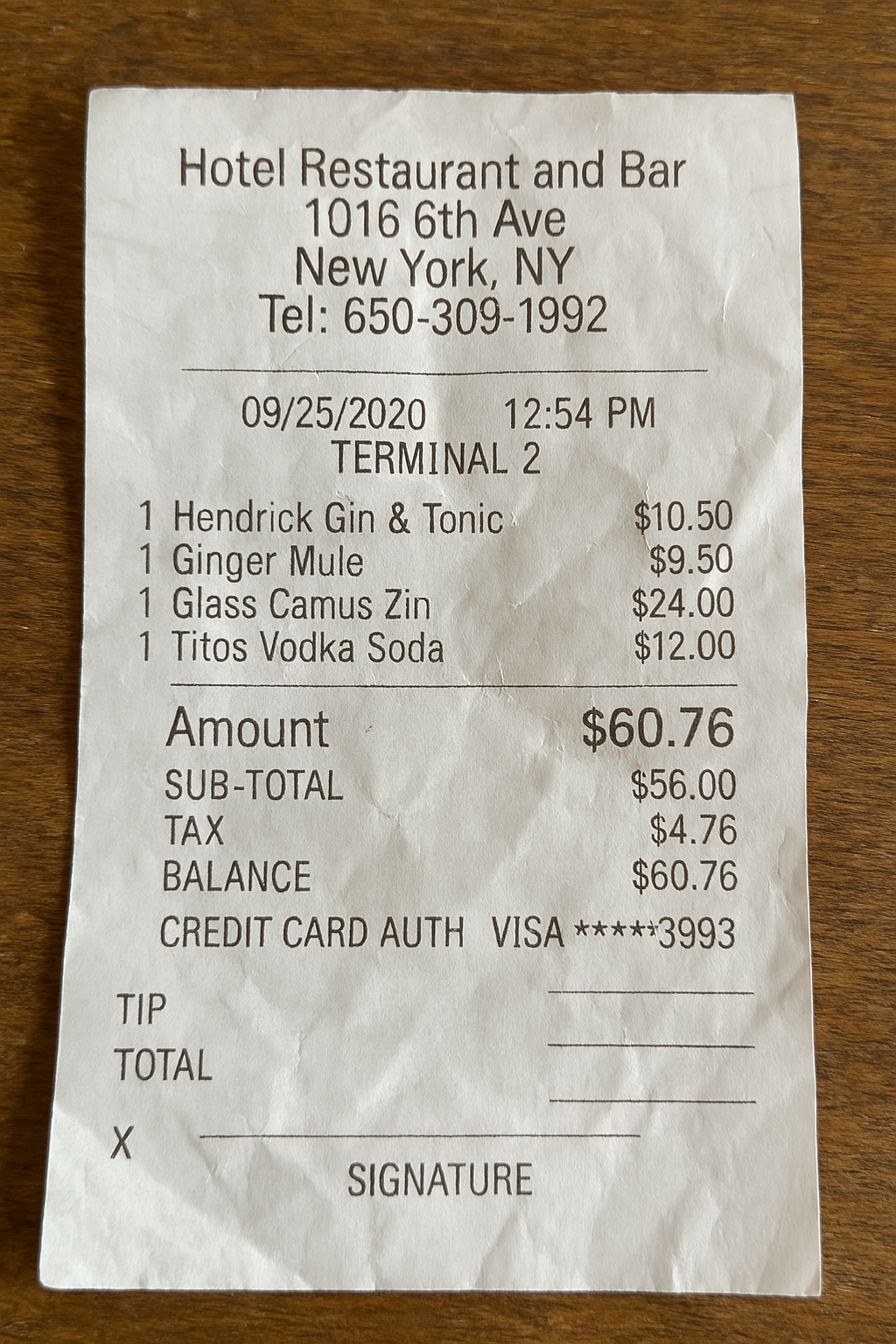 Bar Receipt