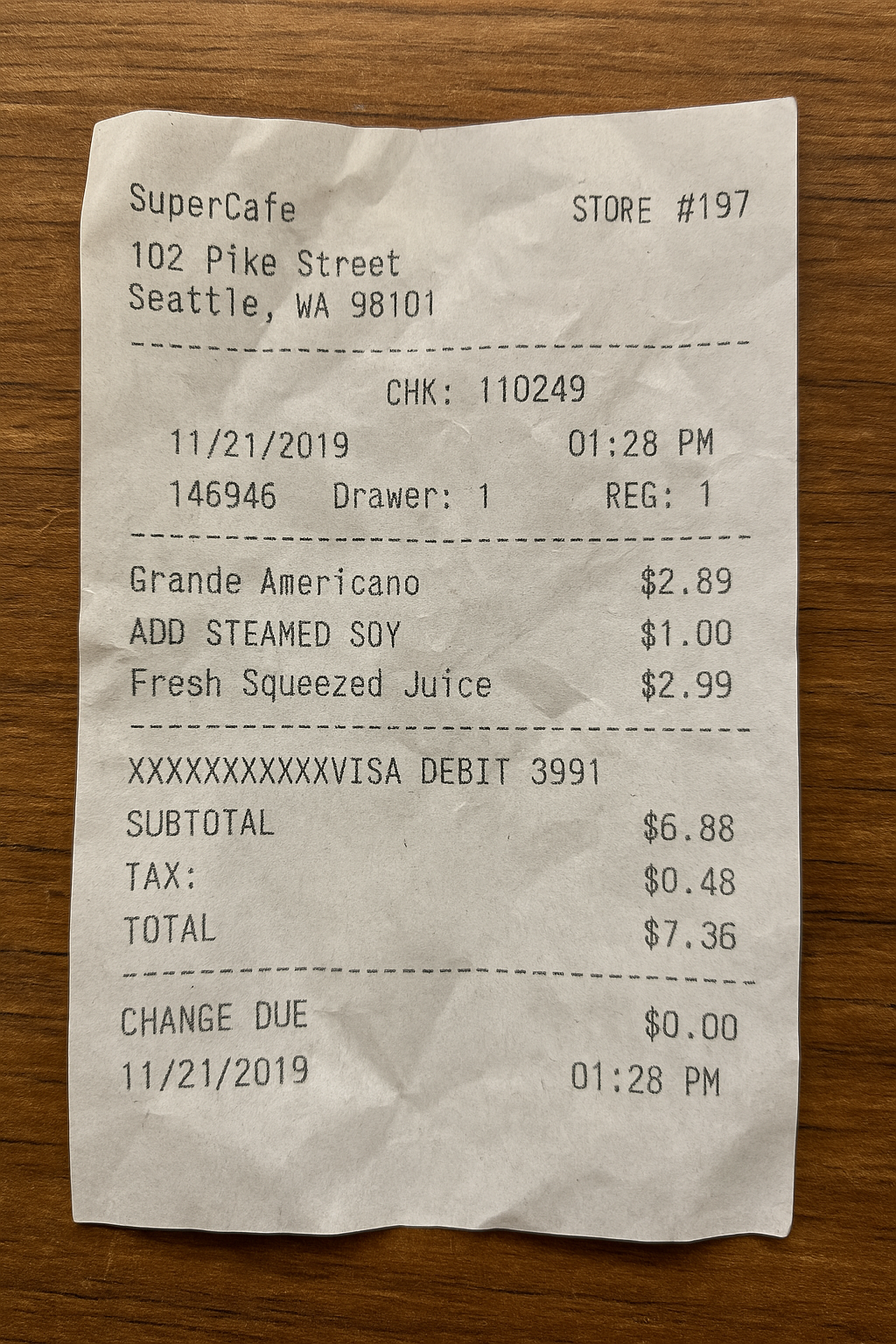 Coffee Shop Receipt