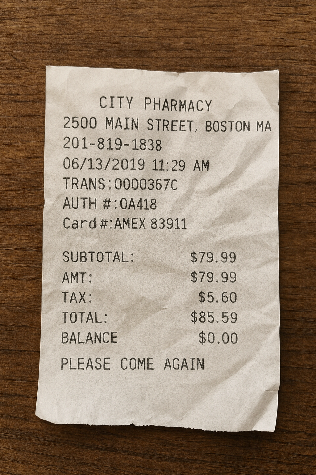 Credit Card Receipt