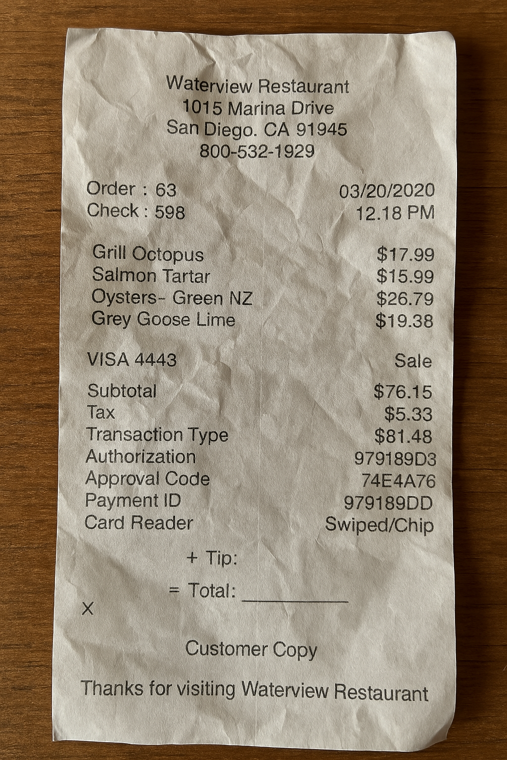 Customer Signature Receipt