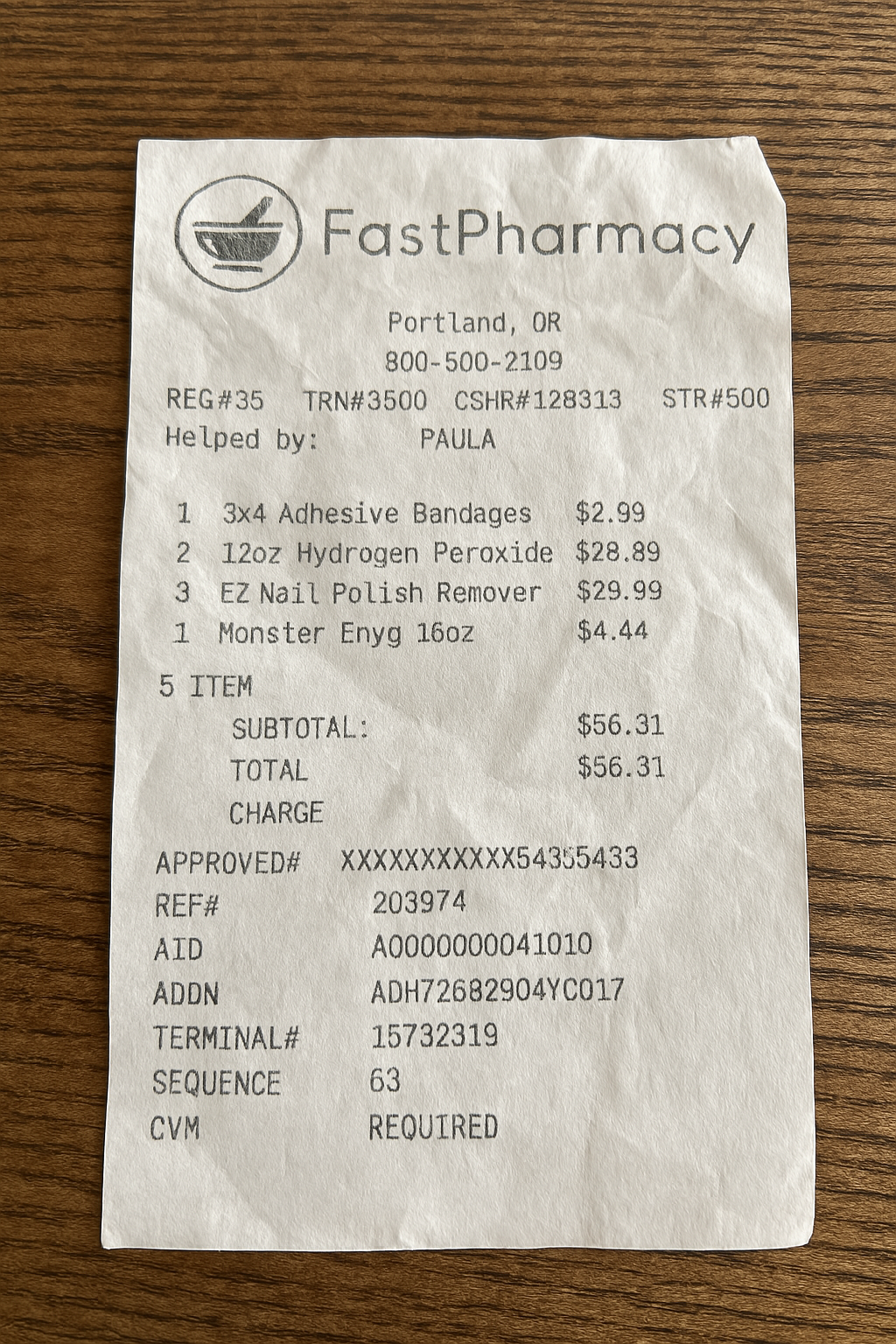 Drug Store Receipt
