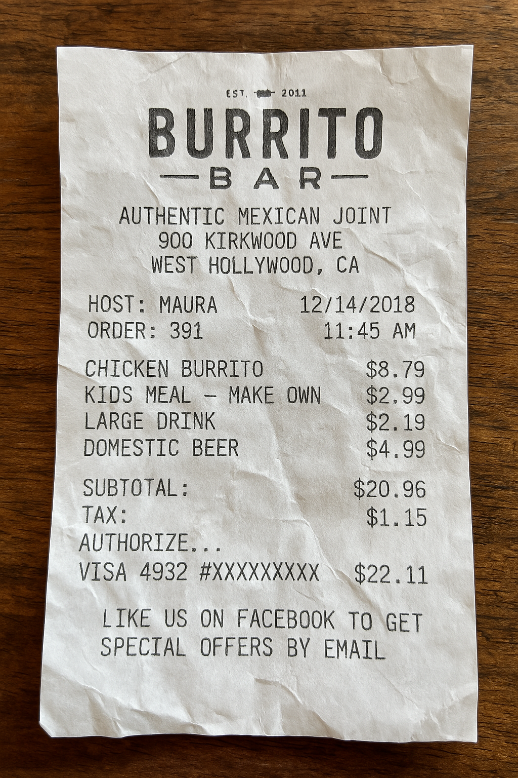 Fast Food Receipt