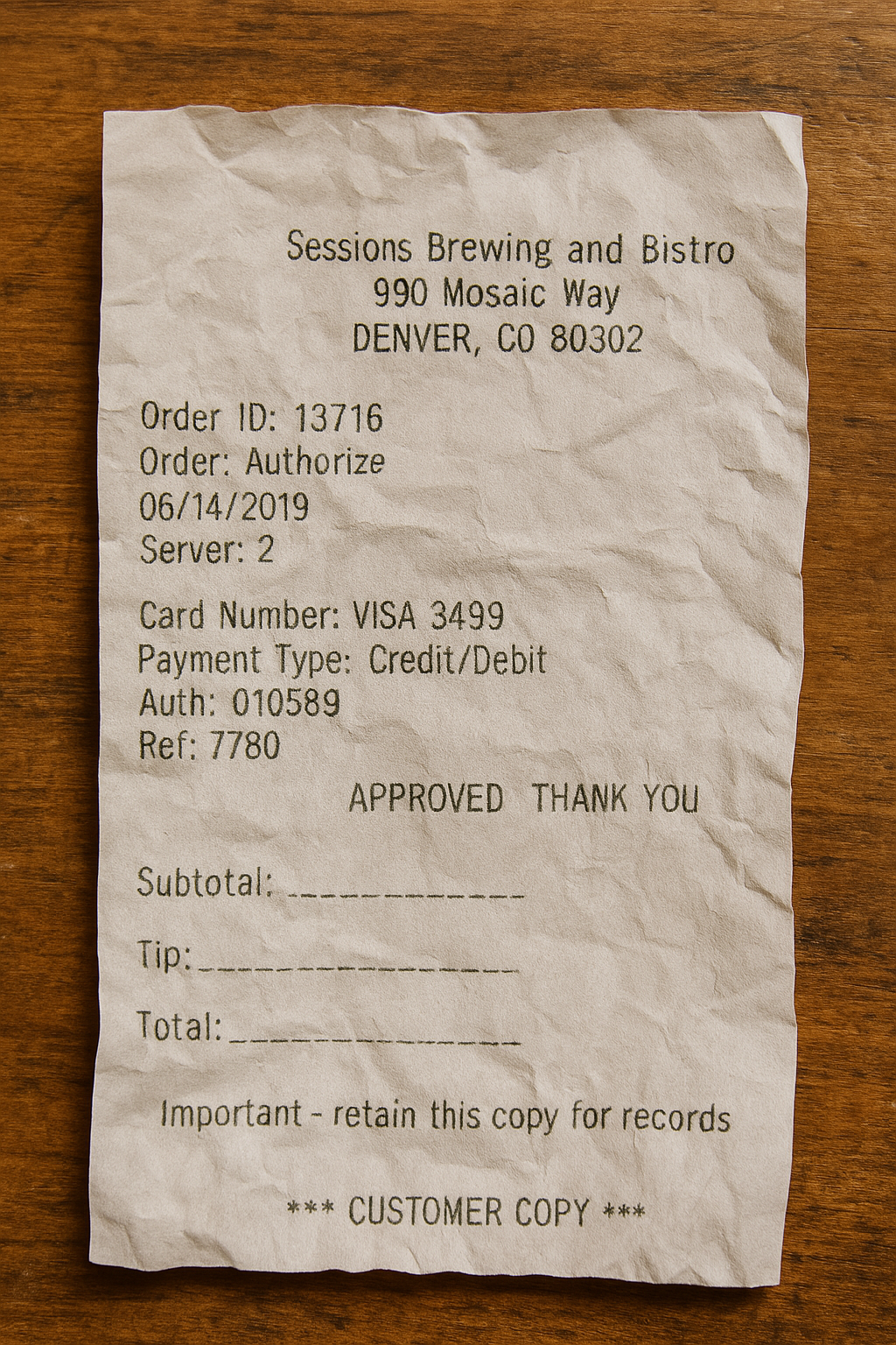Food Dining Receipt
