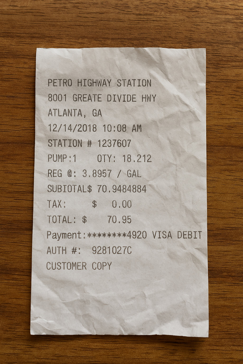 Fuel Gas Receipt