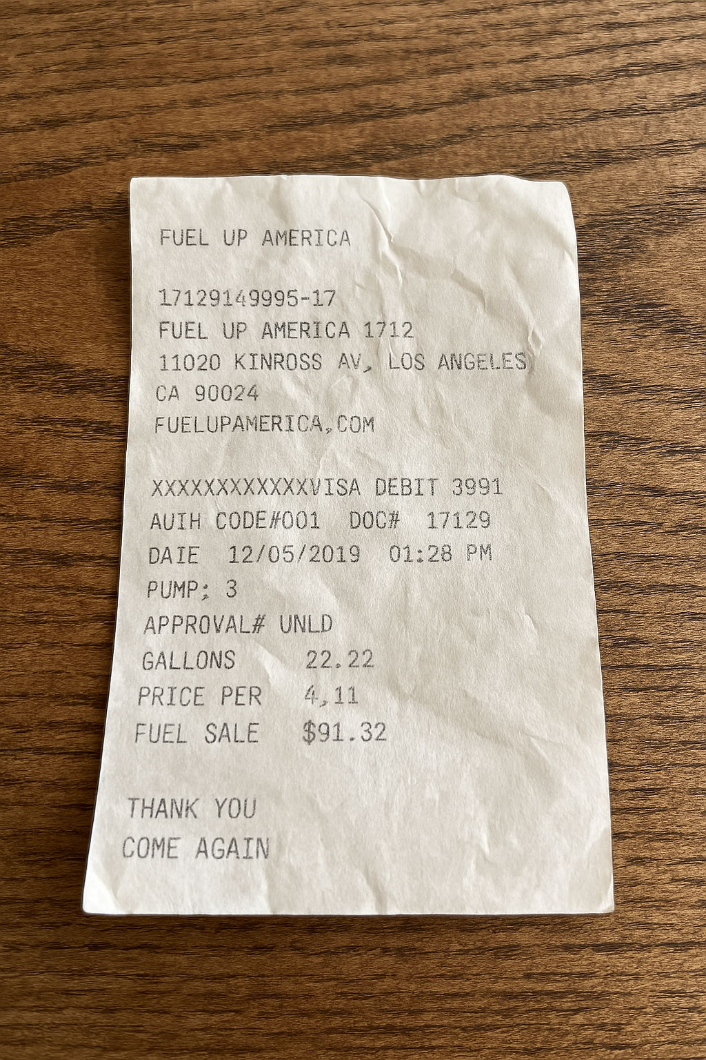 Fuel / Gas Receipt