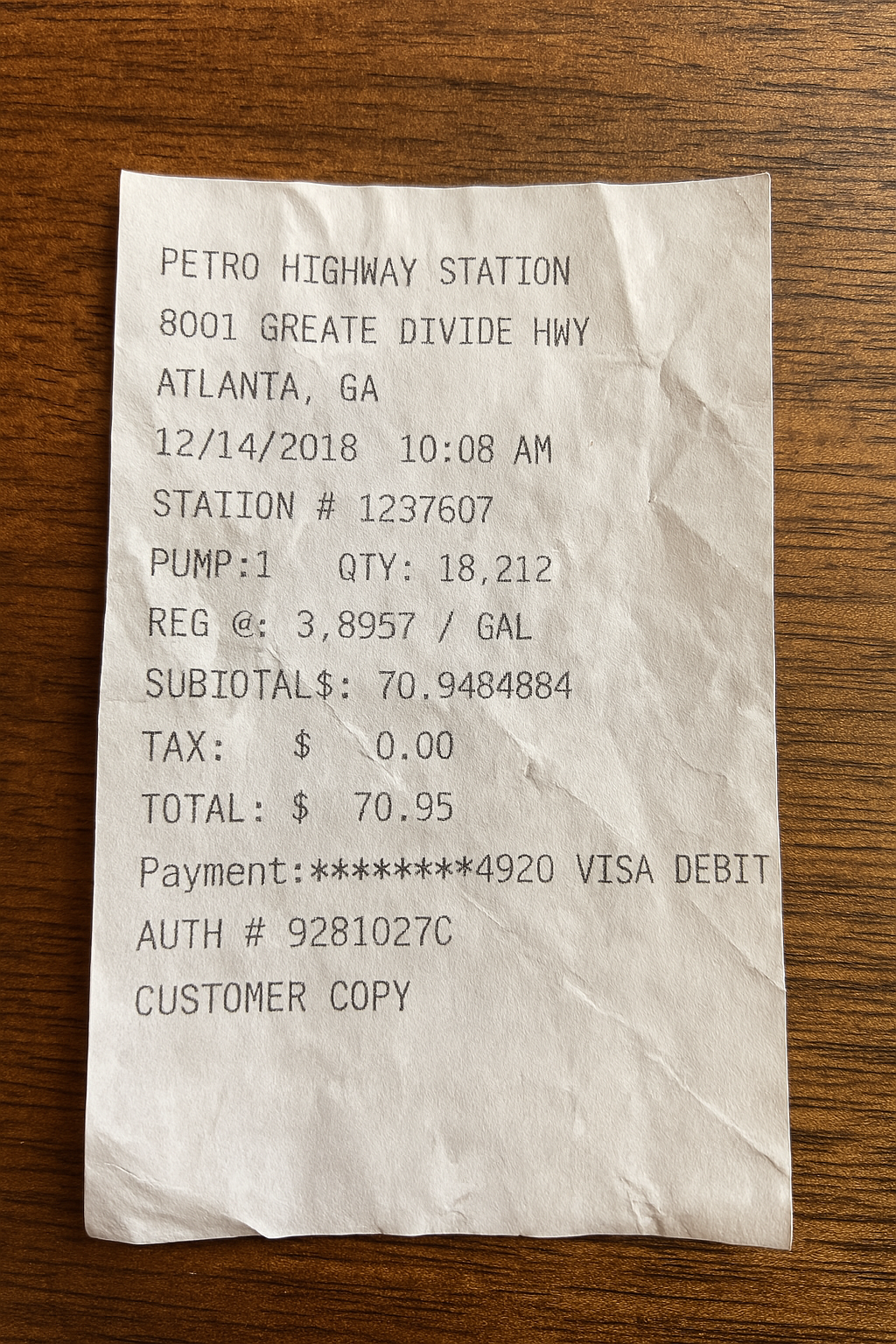 Fuel Gas Receipt
