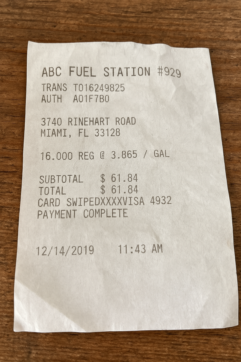 Fuel Station Receipt