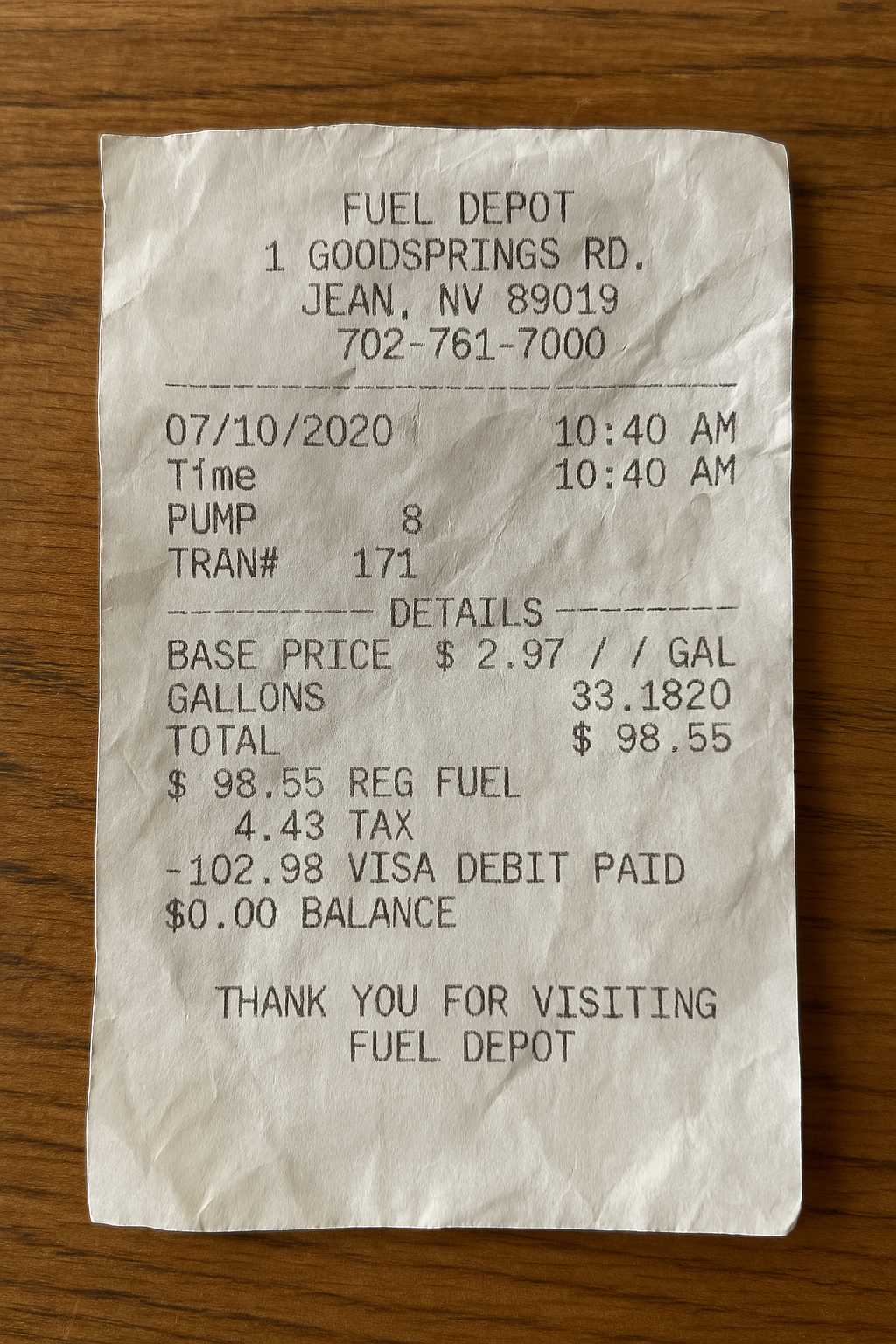 Gas Station Receipt