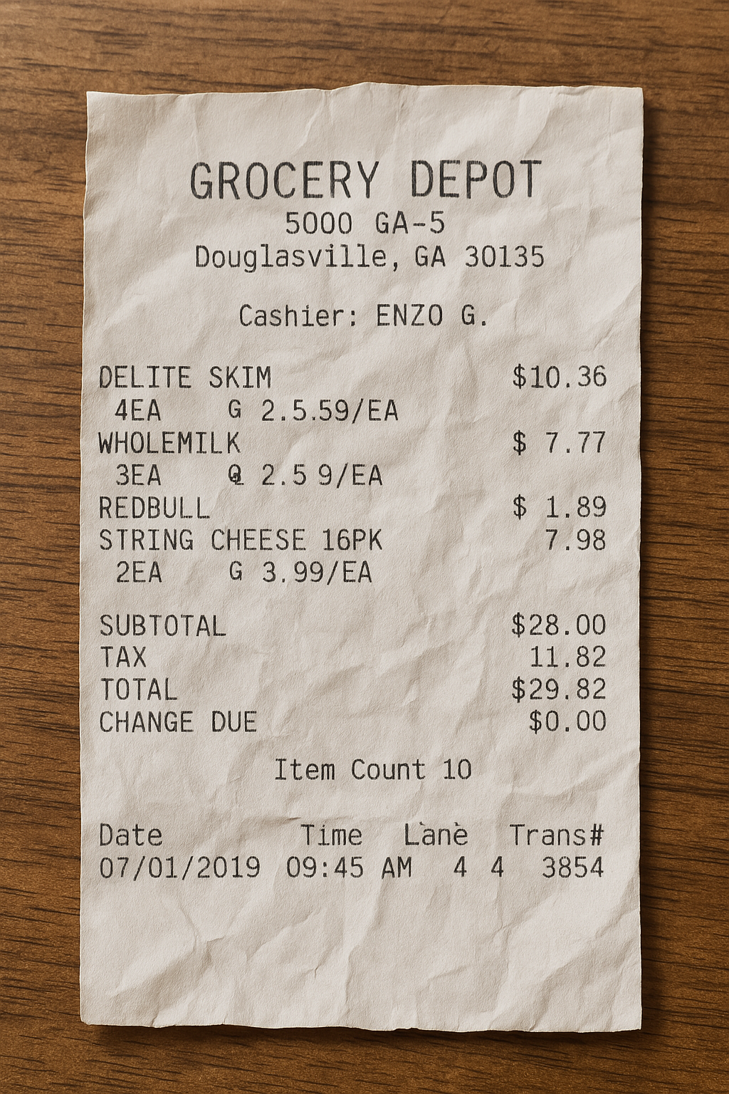 Grocery Store Receipt