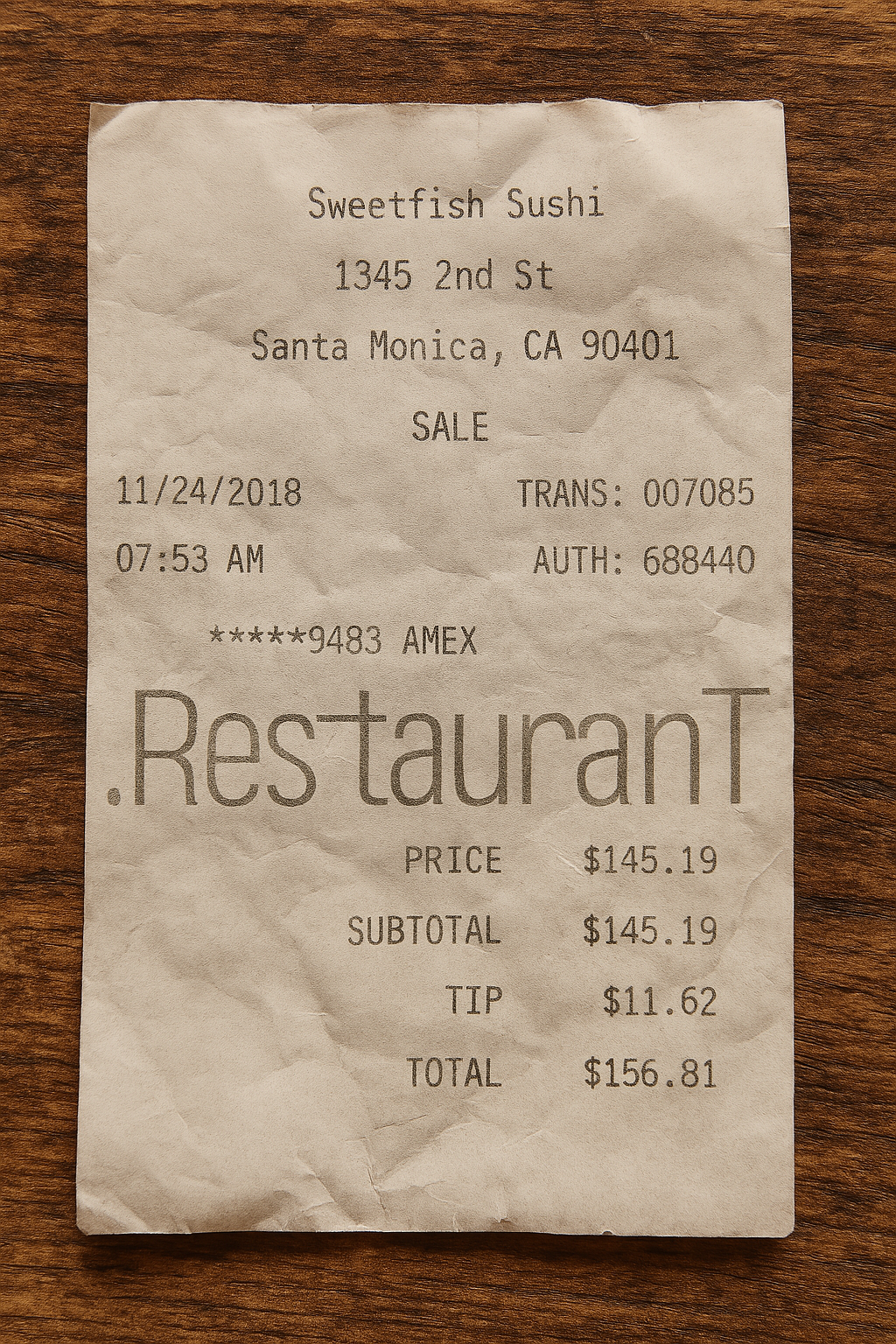Meal Receipt