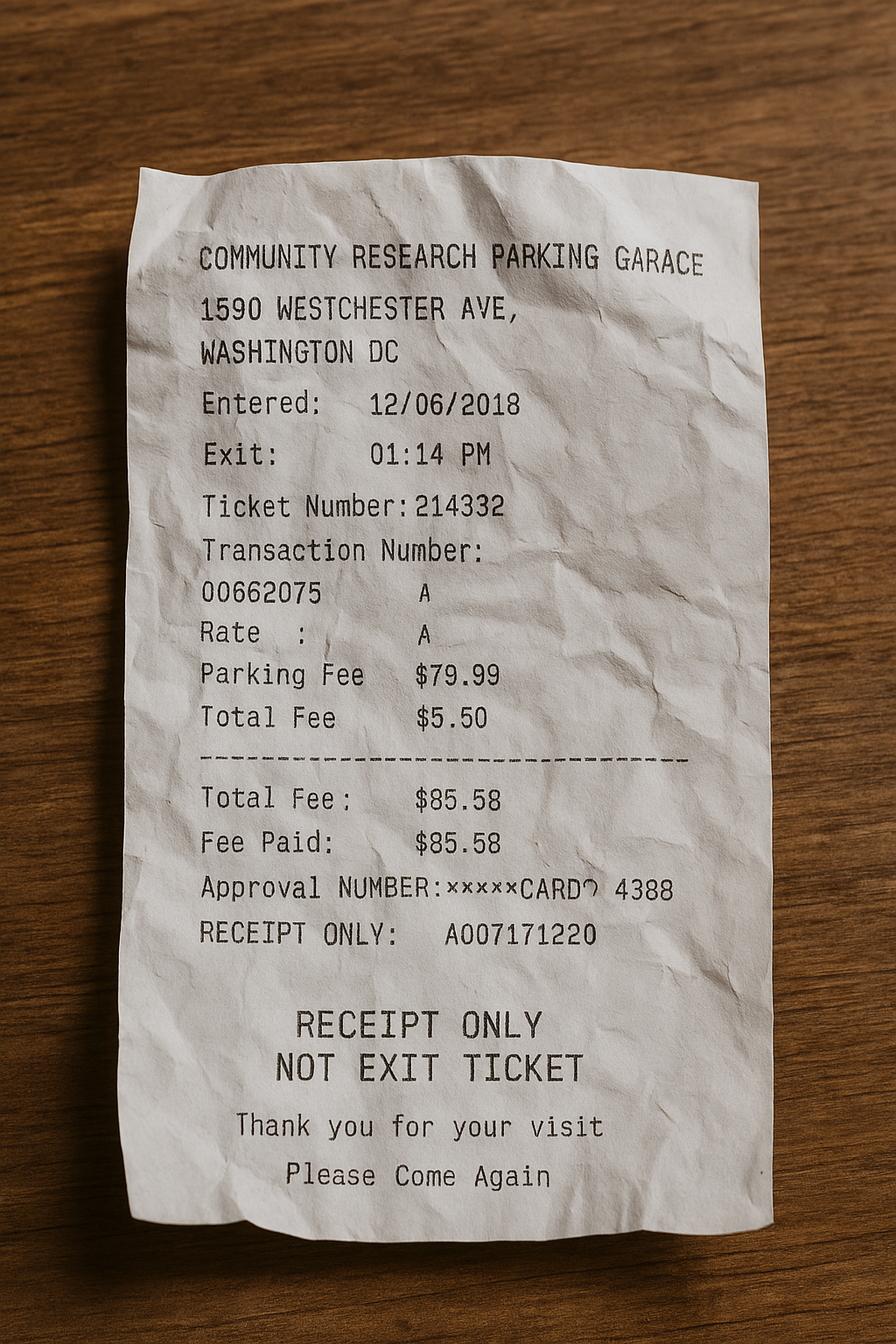 Parking Lot Receipt