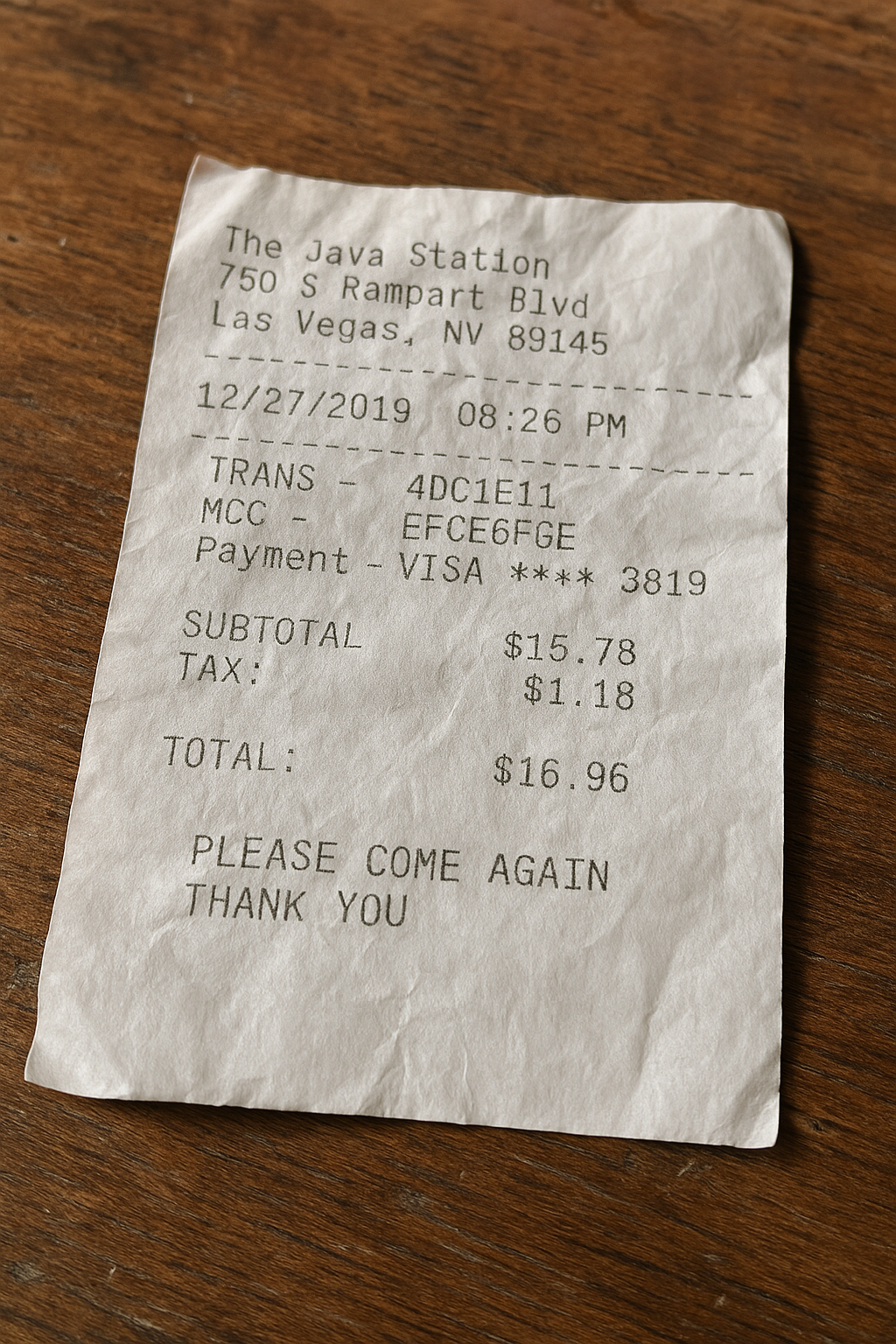 Register Receipt