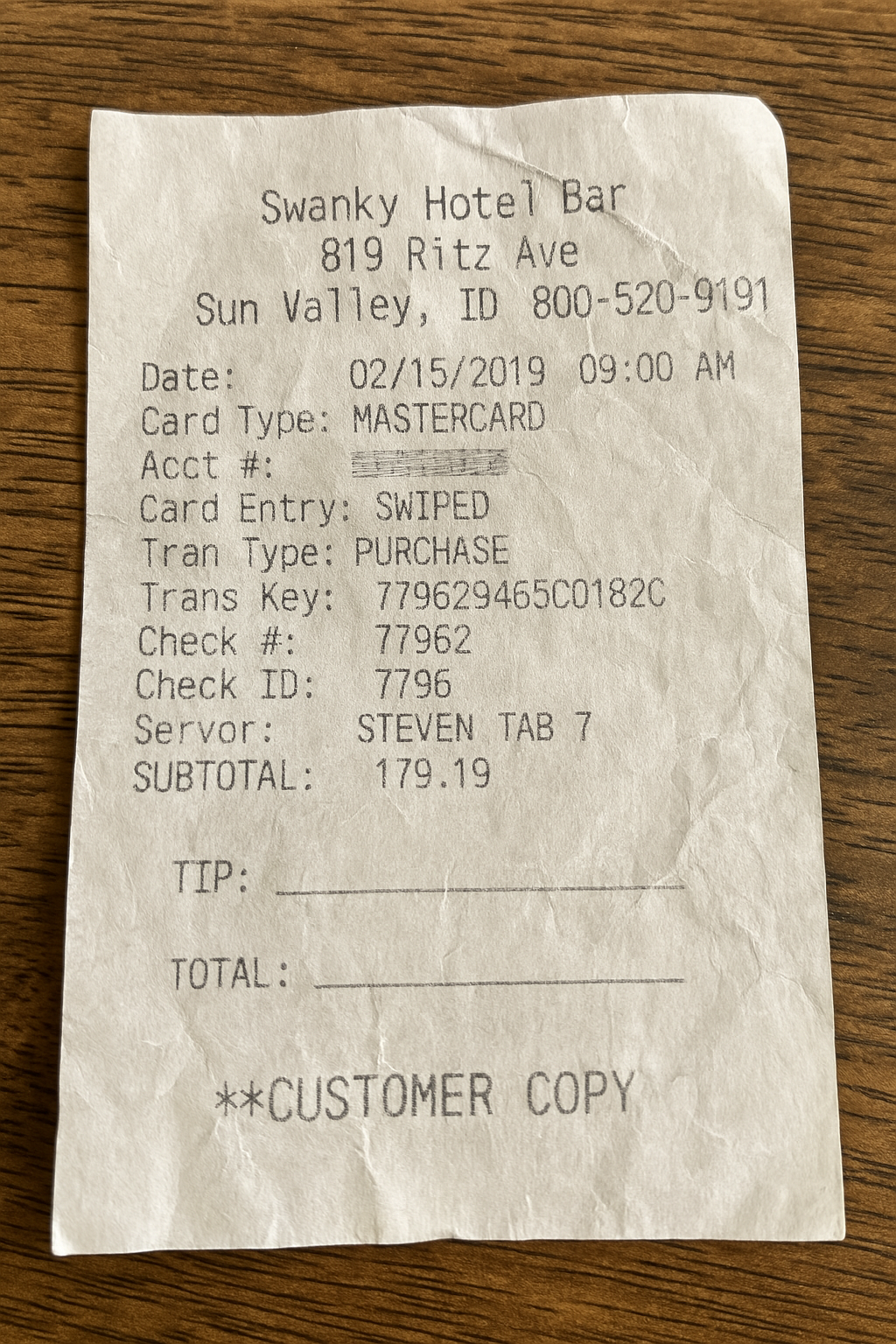 Restaurant Receipt Tip