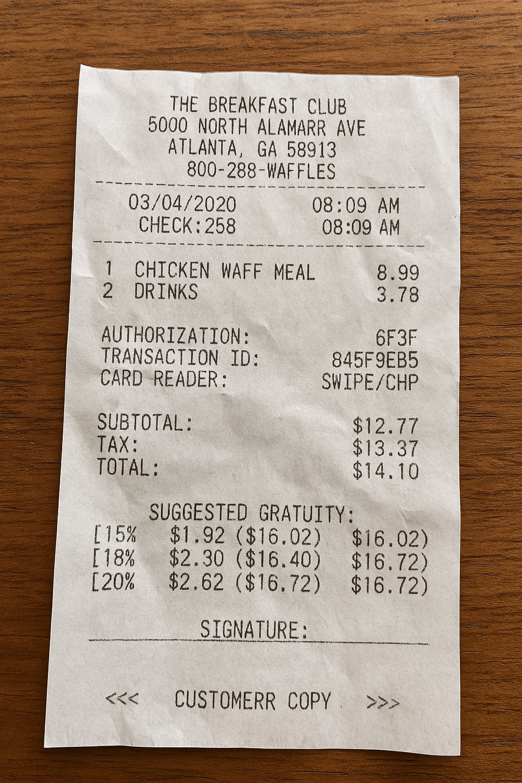 Restaurant With Tip