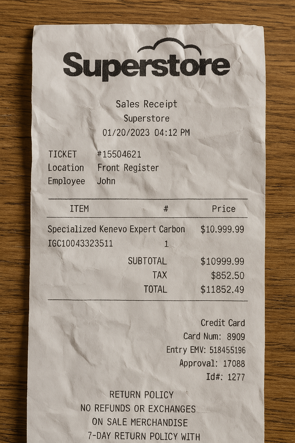 Retail Store Receipt
