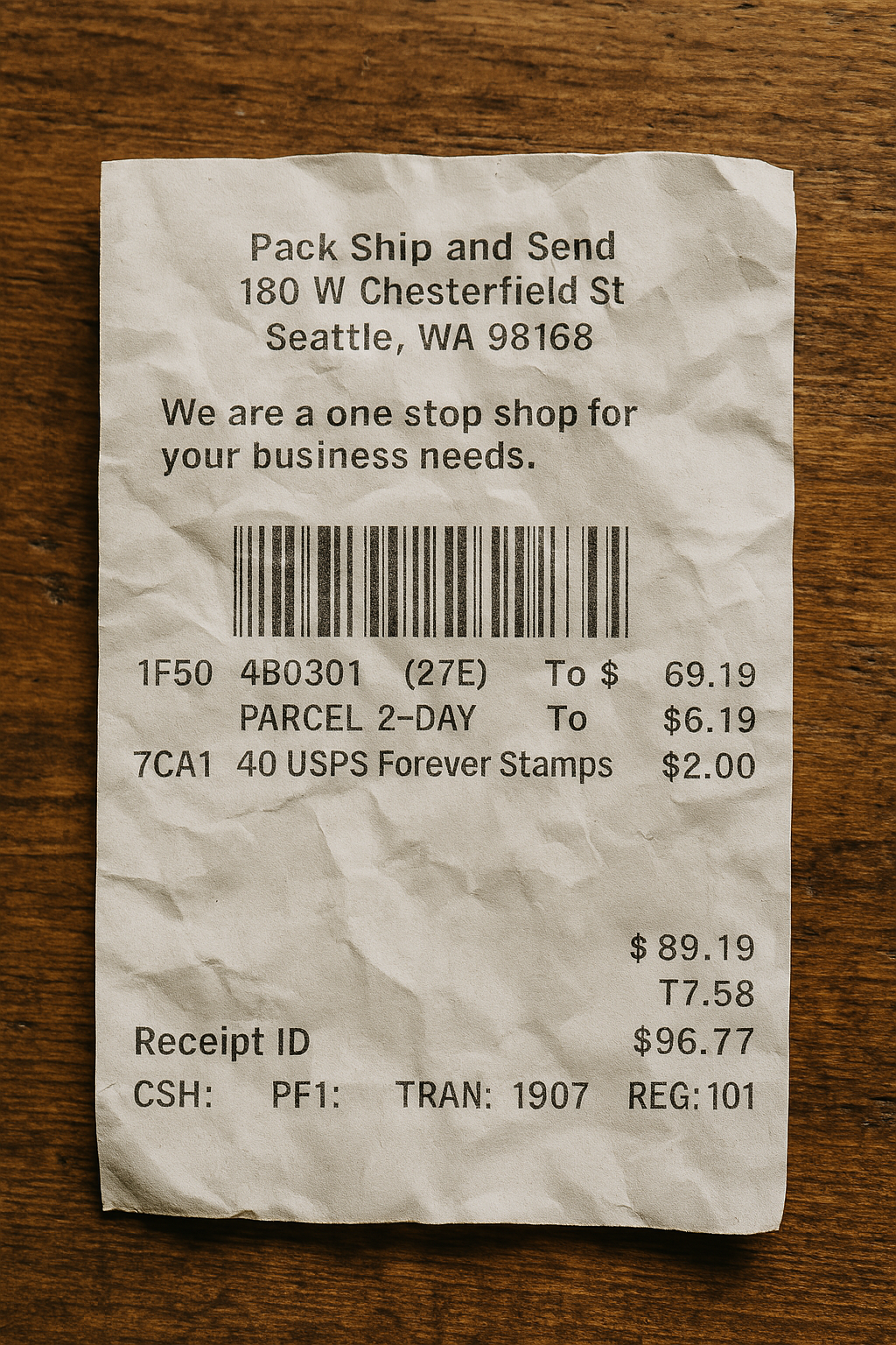 Shipping Mailing Receipt