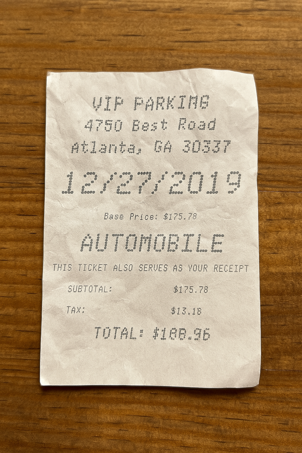VIP Parking Receipt